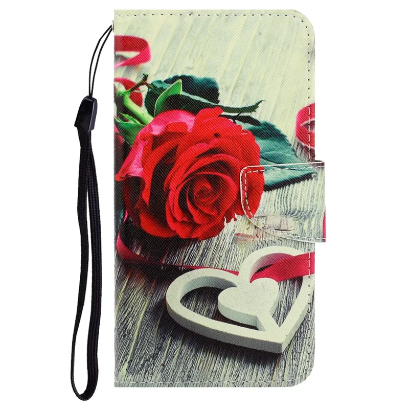 PU Leather + TPU Phone Case Pattern Printing Stand Wallet Protective Shell with Strap for Samsung Galaxy A53 5G - Red Rose