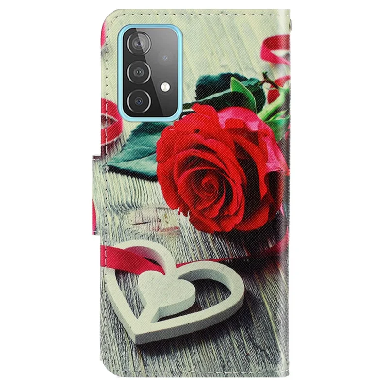 PU Leather + TPU Phone Case Pattern Printing Stand Wallet Protective Shell with Strap for Samsung Galaxy A53 5G - Red Rose