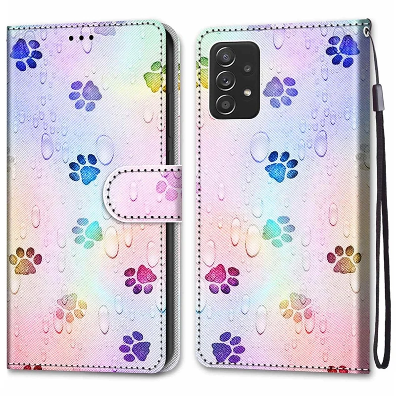 PU Leather + TPU Phone Cover Pattern Printing Well-protected Stand Wallet Case with Strap for Samsung Galaxy A53 5G - A13 Paws