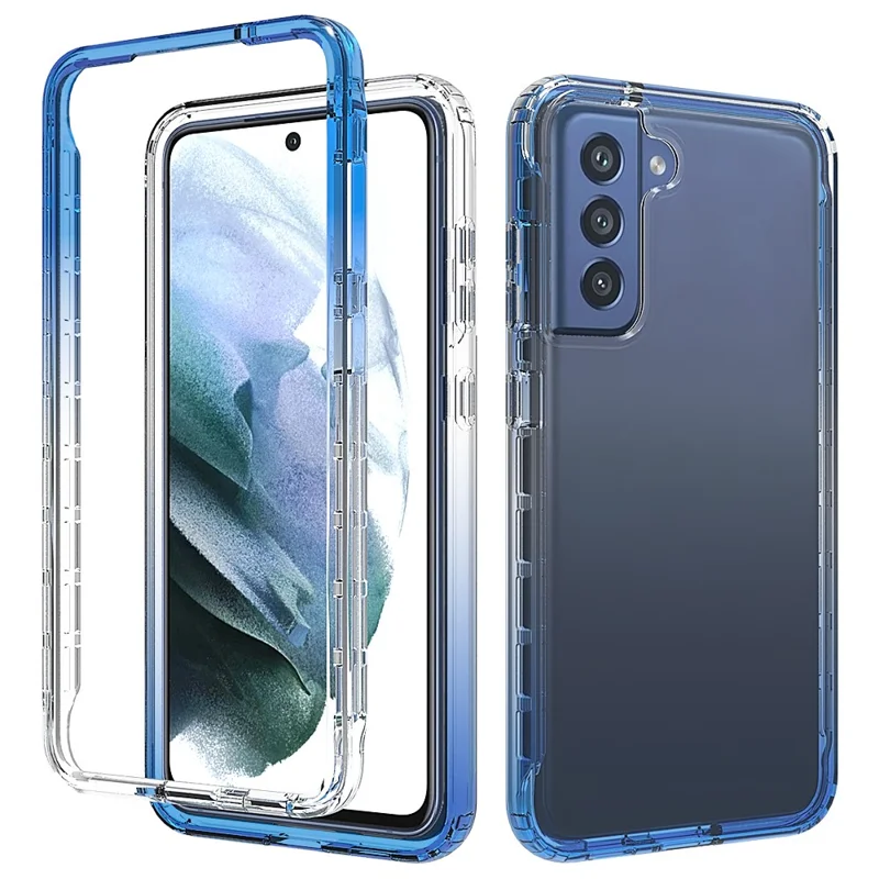 Transparent Cover with Gradient Color Drop-Proof Four Corner Cushion TPU + PC Case for Samsung Galaxy S21 Fan Edition/S21 FE 5G - Blue