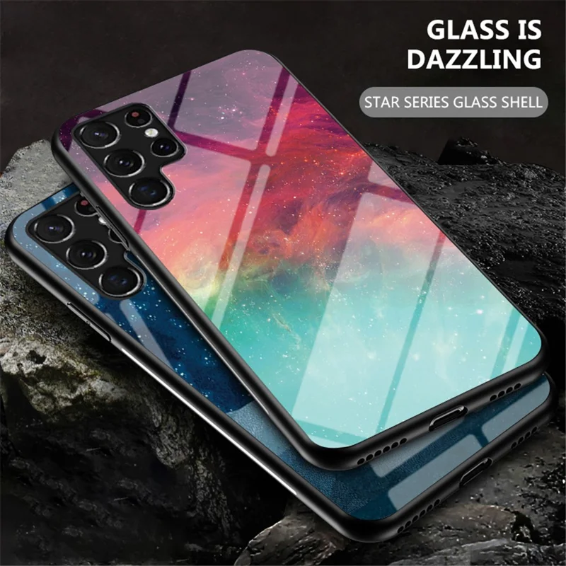 Starry Sky Pattern Tempered Glass + TPU + PC Anti-drop Hybrid Phone Case for Samsung Galaxy S22 Ultra 5G - Color Starry Sky