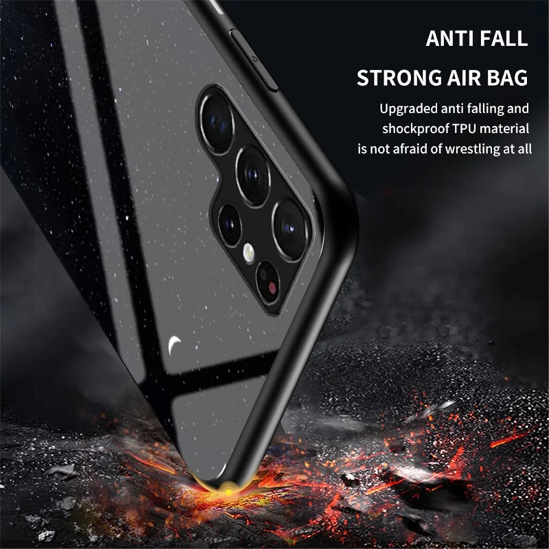 Starry Sky Pattern Tempered Glass + TPU + PC Anti-drop Hybrid Phone Case for Samsung Galaxy S22 Ultra 5G - Color Starry Sky