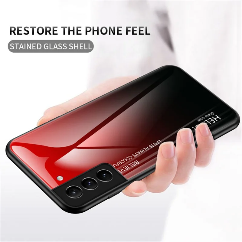 Gradient Color Tempered Glass Shockproof Hybrid Cover Phone Case for Samsung Galaxy S22 5G - Black