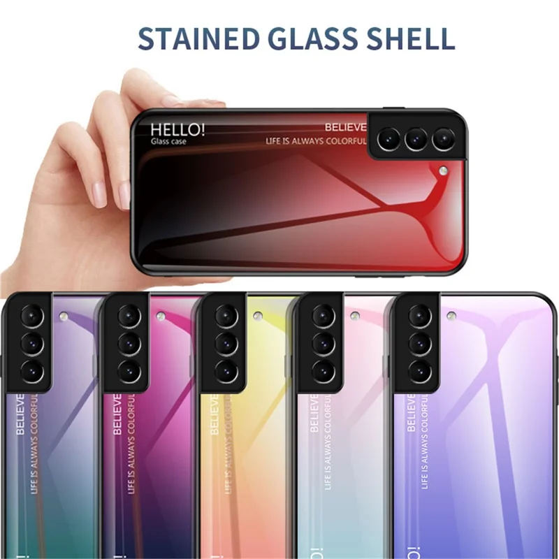Gradient Color Tempered Glass Shockproof Hybrid Cover Phone Case for Samsung Galaxy S22 5G - Black