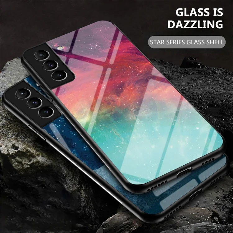 Starry Sky Style Anti-scratch Tempered Glass + TPU + PC Phone Case Hybrid Cover for Samsung Galaxy S22 5G - Color Starry Sky