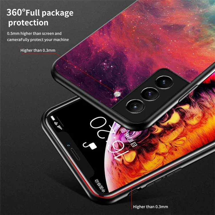 Starry Sky Style Anti-scratch Tempered Glass + TPU + PC Phone Case Hybrid Cover for Samsung Galaxy S22 5G - Color Starry Sky