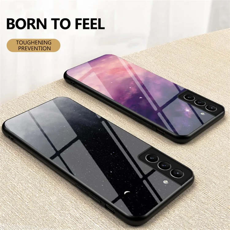 Vetro temperato + Pannello posteriore in PC + Custodia ibrida per telefono con paraurti in TPU Starry Sky Protective Cover per Samsung Galaxy S22+ 5G - Starry Crescent Moon