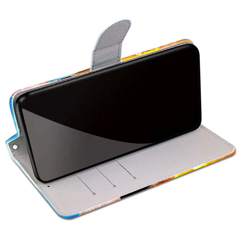 Color Pattern Printing Leather Case Wallet Stand Design + Handy Strap Anti-Collision Phone Shell for Samsung Galaxy S22 5G - A05 Cat/Soda