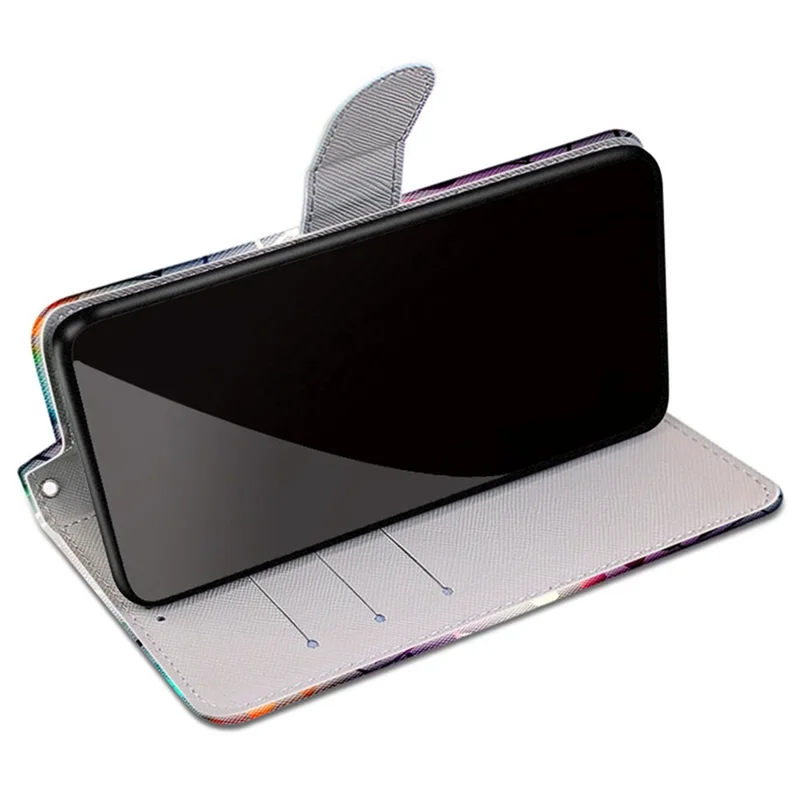 Color Pattern Printing Leather Case Wallet Stand Design + Handy Strap Anti-Collision Phone Shell for Samsung Galaxy S22 5G - A20 Colorful Leaves