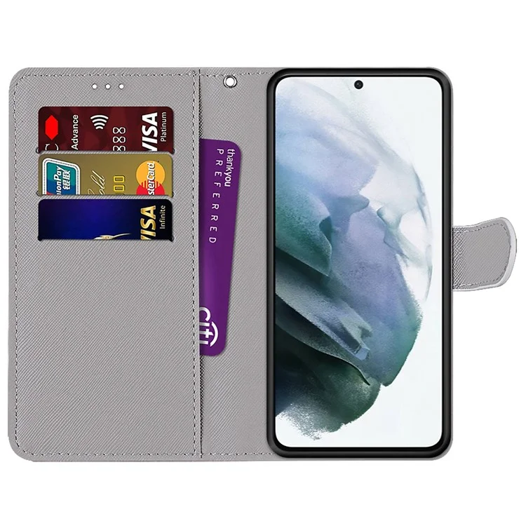 Leather Cell Phone Case with Handy Strap Wallet Stand Color Pattern Printing Phone Case 2022 for Samsung Galaxy S22 Ultra 5G - A17 Dog and Snow
