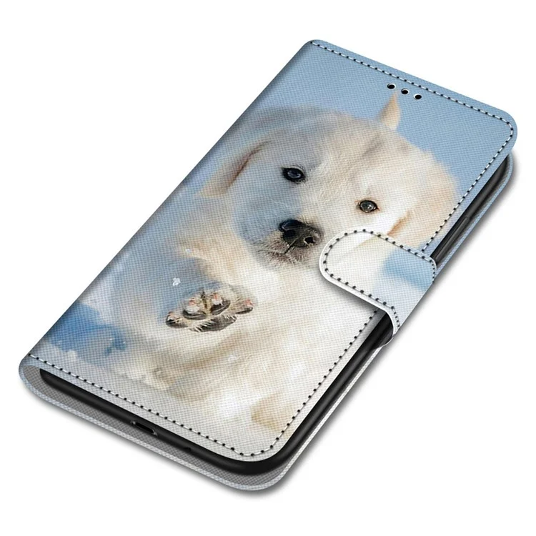 Leather Cell Phone Case with Handy Strap Wallet Stand Color Pattern Printing Phone Case 2022 for Samsung Galaxy S22 Ultra 5G - A17 Dog and Snow