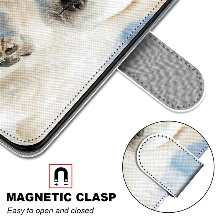 Leather Cell Phone Case with Handy Strap Wallet Stand Color Pattern Printing Phone Case 2022 for Samsung Galaxy S22 Ultra 5G - A17 Dog and Snow