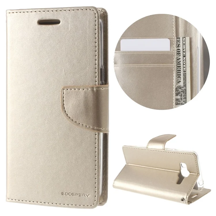 MERCURY GOOSPERY Bravo Diary Leather Wallet Case Cover for Samsung Galaxy J3 (2016) - Gold
