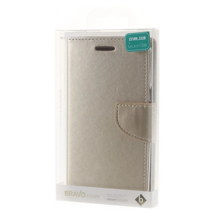 MERCURY GOOSPERY Bravo Diary Leather Wallet Case Cover for Samsung Galaxy J3 (2016) - Gold
