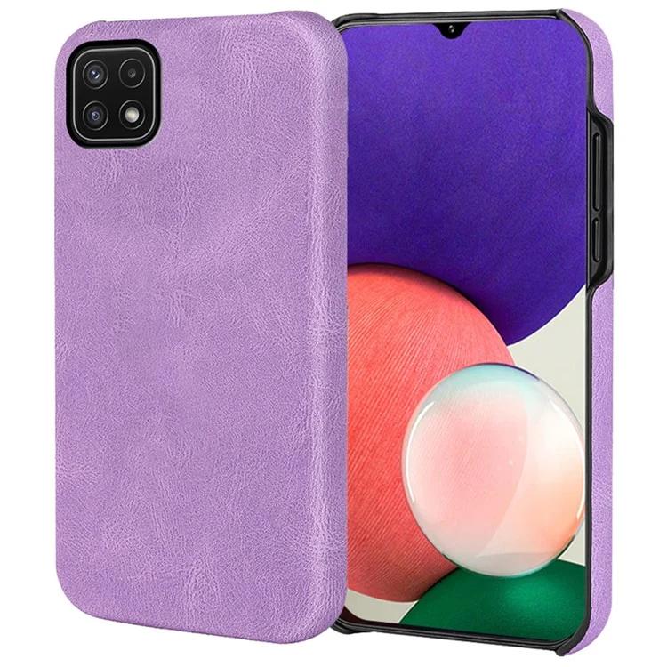 Large Cutout PU Leather Coating PC Shock Absorption Phone Cover Case for Samsung Galaxy A22 5G (EU Version)/F42 5G - Purple