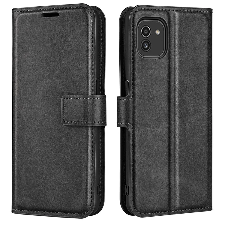 Para Samsung Galaxy A03 (164.2 x 75.9 x 9.1mm) Funda tipo cartera con cierre magnético, soporte y tapa, de piel sintética - Negro
