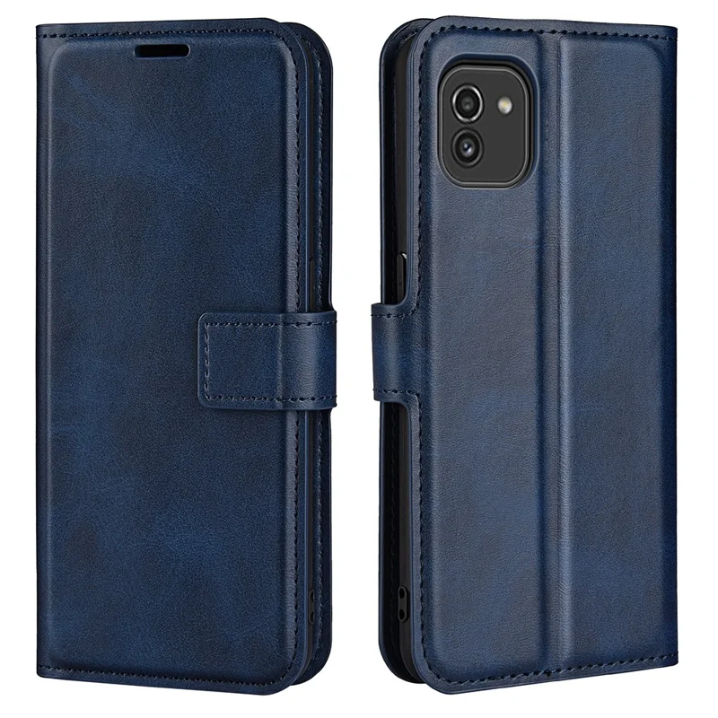For Samsung Galaxy A03 (164,2 mm) Magnetlukke Wallet Stående Læderetui Folio Flip Telefonbeskyttelse - Blå