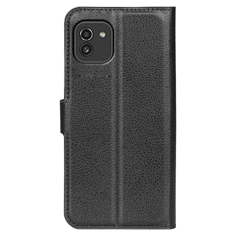 For Samsung Galaxy A03 (164.2 x 75.9 x 9.1mm) Litchi Texture Soft Inner TPU Case + PU Leather Cover with Wallet Stand - Black