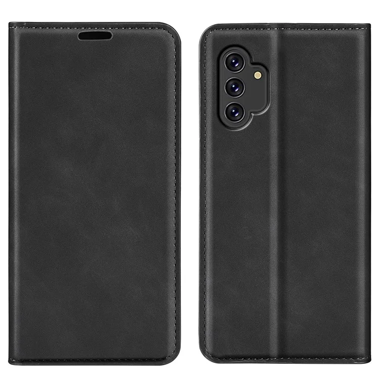 For Samsung Galaxy A13 4G Skin-touch PU Leather Wallet Case Foldable Stand Auto Closing Magnetic Flip Phone Cover - Black