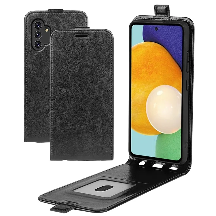 Pour Samsung Galaxy A13 4G Crazy Horse Texture Vertical Flip Leather Cover Card Slot Phone Shell Protector - Noir