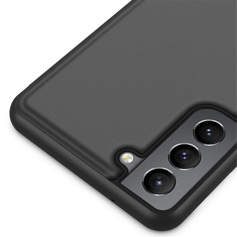 Electroplating Mirror Surface Slim Anti-drop PU Leather+PC Clear View Window Flip Phone Stand Cover for Samsung Galaxy S22 5G - Silver