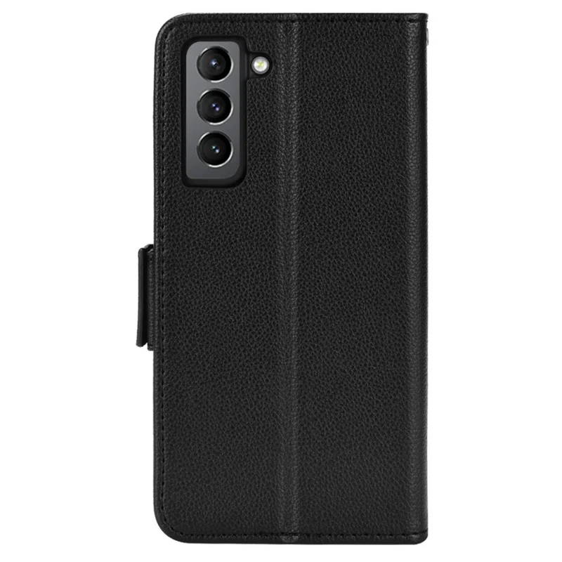 Litchi Texture Shockproof PU Leather Wallet Cover Double Magnetic Closure Flip Phone Case with Stand for Samsung Galaxy S22+ 5G - Black