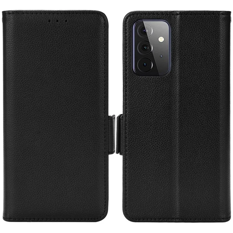 Double Magnetic Clasp Litchi Texture PU Leather Stand Wallet Phone Case Shell for Samsung Galaxy A52s 5G/A52 5G/A52 4G - Black