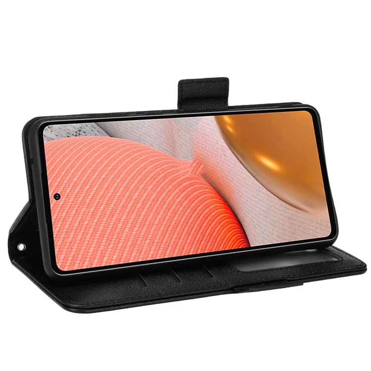 Double Magnetic Clasp Litchi Texture PU Leather Stand Wallet Phone Case Shell for Samsung Galaxy A52s 5G/A52 5G/A52 4G - Black