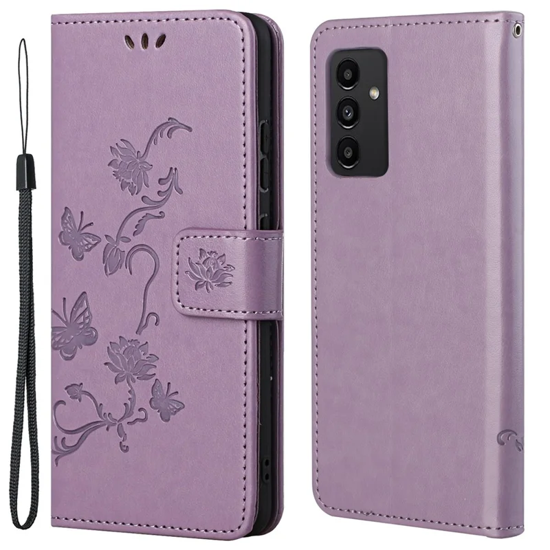 For Samsung Galaxy A13 4G Imprinted Butterflies Flower Anti-fall PU Leather Wallet Function Phone Case Stand Shell - Purple