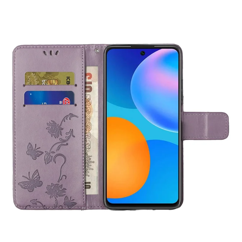 For Samsung Galaxy A13 4G Imprinted Butterflies Flower Anti-fall PU Leather Wallet Function Phone Case Stand Shell - Purple