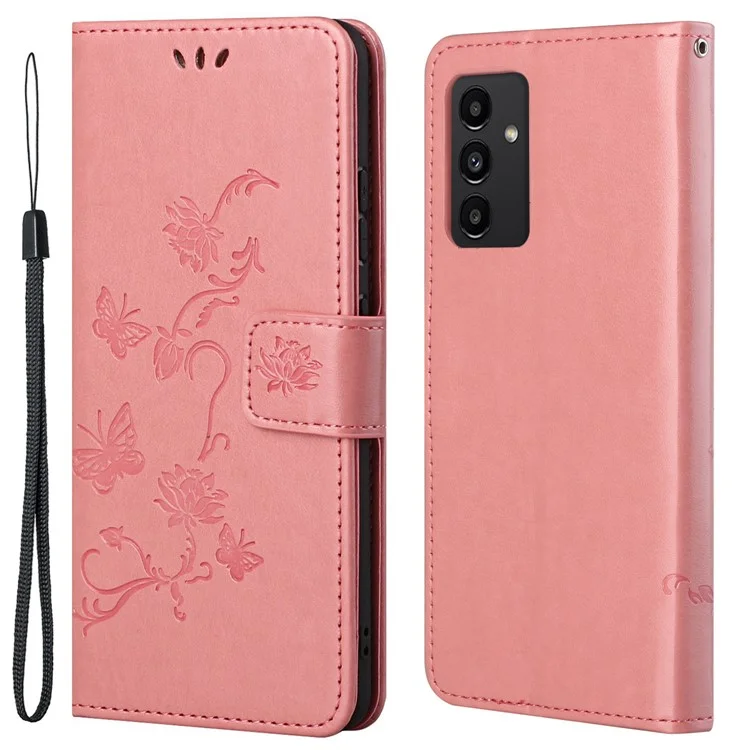 Para Samsung Galaxy A13 4G Mariposas impresas Flor Anti-caída Función de cartera de cuero PU Funda de teléfono Stand Shell - Rosa