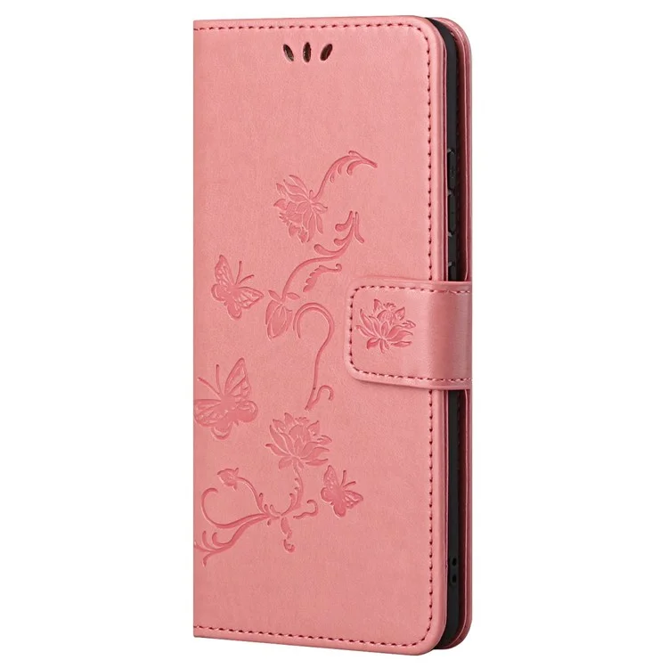 Para Samsung Galaxy A13 4G Mariposas impresas Flor Anti-caída Función de cartera de cuero PU Funda de teléfono Stand Shell - Rosa