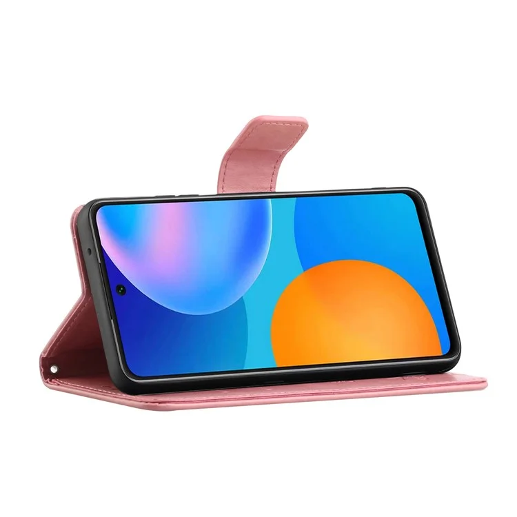 Para Samsung Galaxy A13 4G Mariposas impresas Flor Anti-caída Función de cartera de cuero PU Funda de teléfono Stand Shell - Rosa