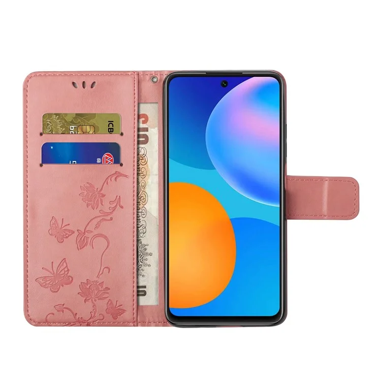 Para Samsung Galaxy A13 4G Mariposas impresas Flor Anti-caída Función de cartera de cuero PU Funda de teléfono Stand Shell - Rosa