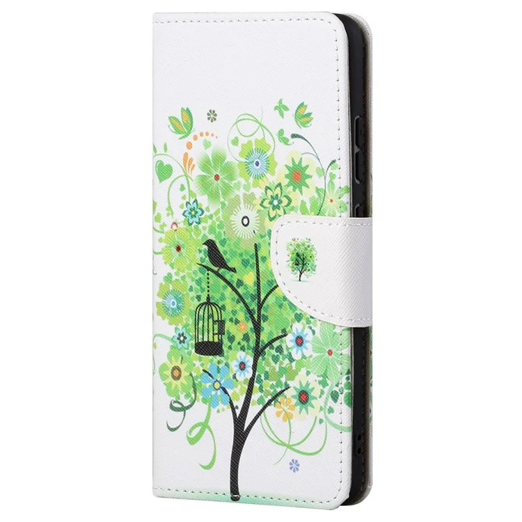 For Samsung Galaxy A13 4G Stand Wallet Cross Texture Leather Cover Pattern Printing Shockproof Phone Case - Green Tree