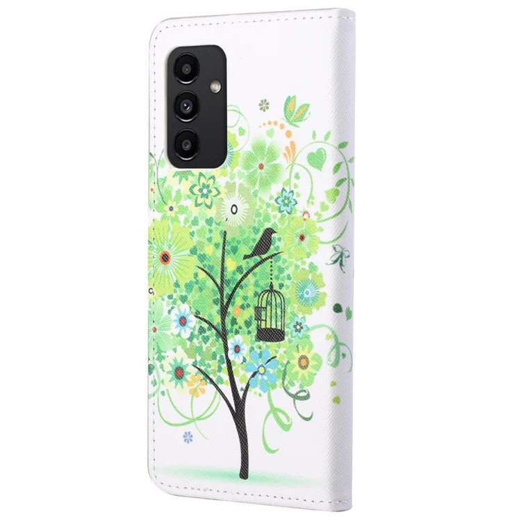 For Samsung Galaxy A13 4G Stand Wallet Cross Texture Leather Cover Pattern Printing Shockproof Phone Case - Green Tree