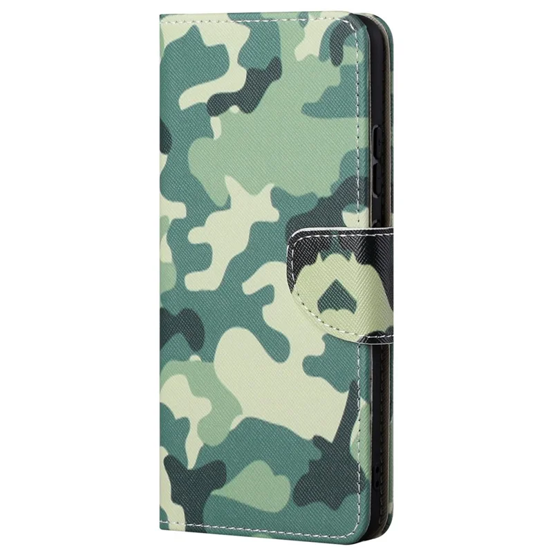 For Samsung Galaxy A13 4G Stand Wallet Cross Texture Leather Cover Pattern Printing Shockproof Phone Case - Camouflage