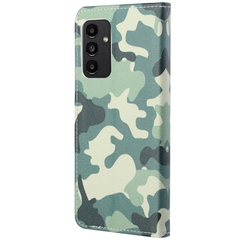 For Samsung Galaxy A13 4G Stand Wallet Cross Texture Leather Cover Pattern Printing Shockproof Phone Case - Camouflage