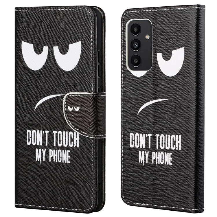 Pour Samsung Galaxy A13 4G Stand Wallet Cross Texture Leather Cover Pattern Printing Shockproof Phone Case - Ne touchez pas à mon téléphone