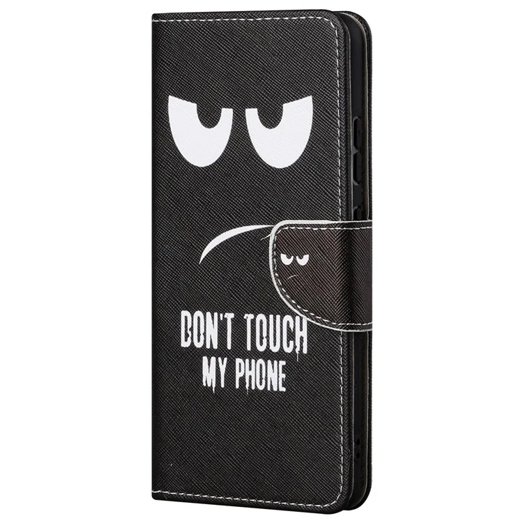 Pour Samsung Galaxy A13 4G Stand Wallet Cross Texture Leather Cover Pattern Printing Shockproof Phone Case - Ne touchez pas à mon téléphone
