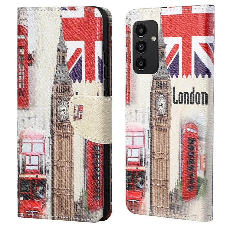 For Samsung Galaxy A13 4G Stand Wallet Cross Texture Leather Cover Pattern Printing Shockproof Phone Case - London Big Ben