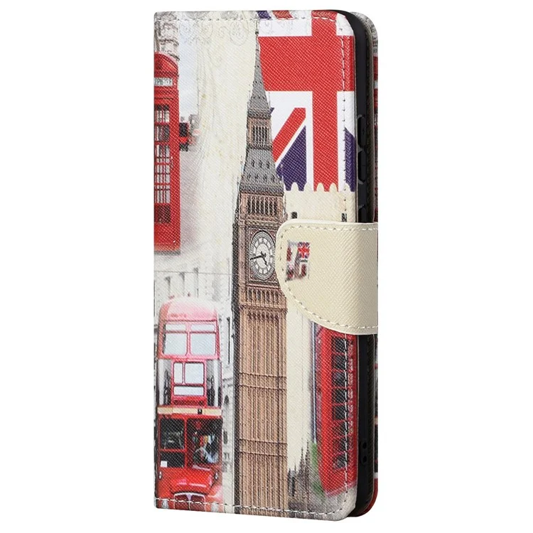For Samsung Galaxy A13 4G Stand Wallet Cross Texture Leather Cover Pattern Printing Shockproof Phone Case - London Big Ben