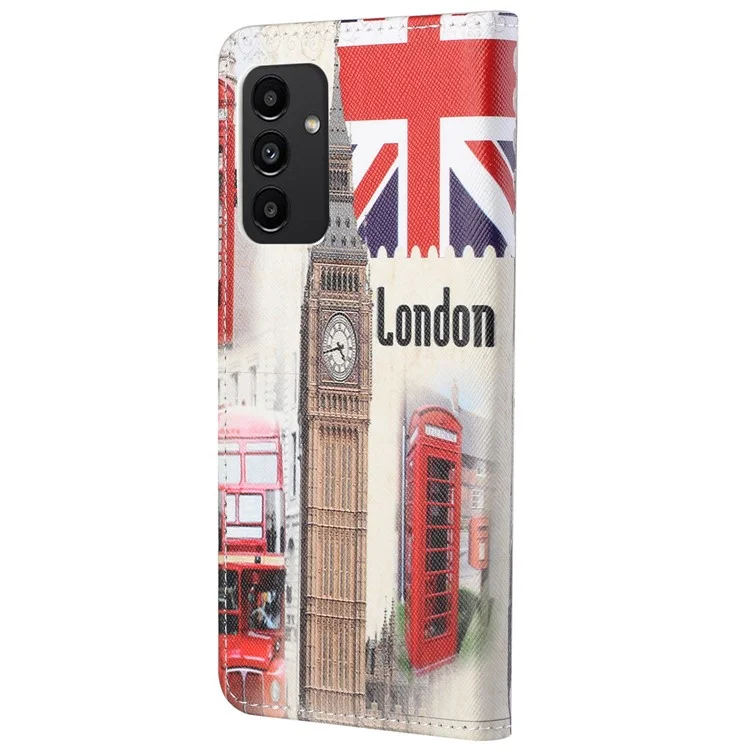 For Samsung Galaxy A13 4G Stand Wallet Cross Texture Leather Cover Pattern Printing Shockproof Phone Case - London Big Ben