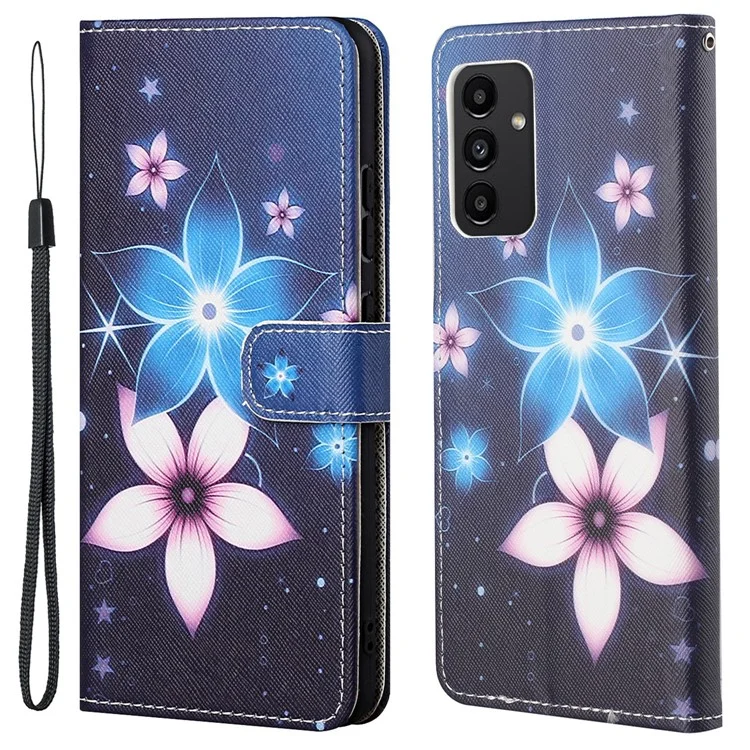 Para Samsung Galaxy A13 4G Patrón 3D Impresión PU Leather + TPU Case de Teléfonos Cross Texture Stand Cover Protective Con Correa - Flor