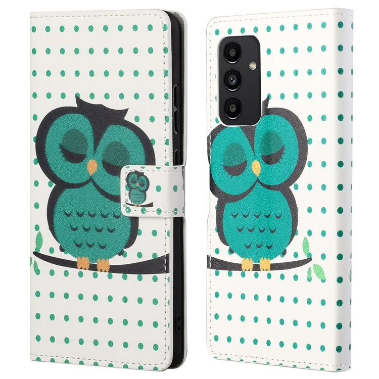 Per Samsung Galaxy A13 4G Stamping Stamping Piegable Stand PU Coveretto Per Copertura Pellet - Gufo Verde