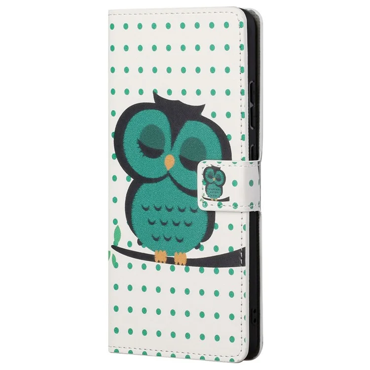 Per Samsung Galaxy A13 4G Stamping Stamping Piegable Stand PU Coveretto Per Copertura Pellet - Gufo Verde
