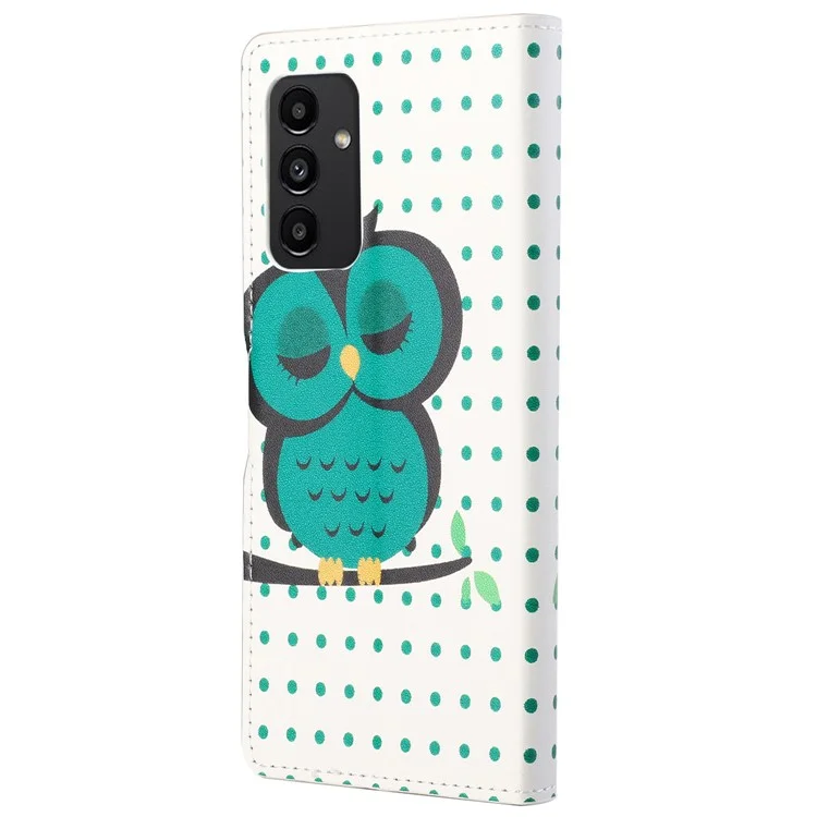 Per Samsung Galaxy A13 4G Stamping Stamping Piegable Stand PU Coveretto Per Copertura Pellet - Gufo Verde