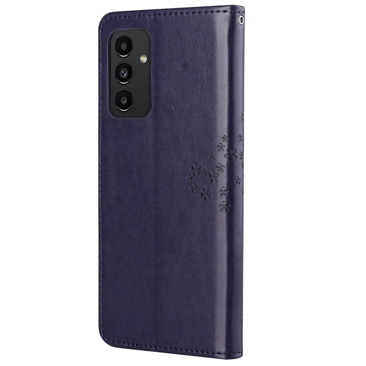 Per Samsung Galaxy A13 4G Owl Tree Pattern Exprinted Magnetic Class pe Leather Teleful Wardhet Cover Con Cinturino - Viola Scuro