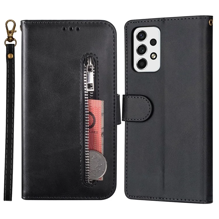 Para Samsung Galaxy A33 5G Zipper Pocket de Cuero Texturizado + TPU Case de la Caja Del Teléfono Con Billetera de Soporte - Negro