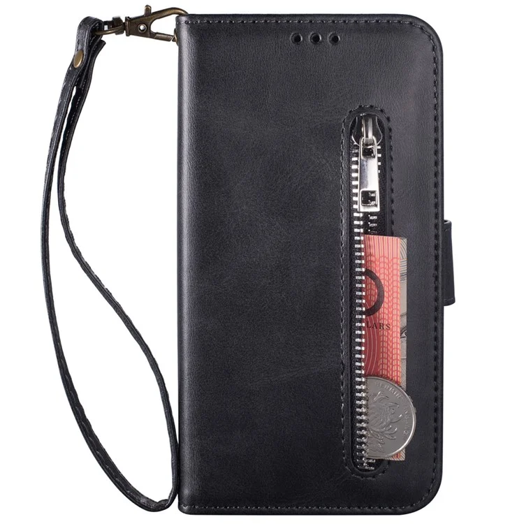 Para Samsung Galaxy A33 5G Zipper Pocket de Cuero Texturizado + TPU Case de la Caja Del Teléfono Con Billetera de Soporte - Negro